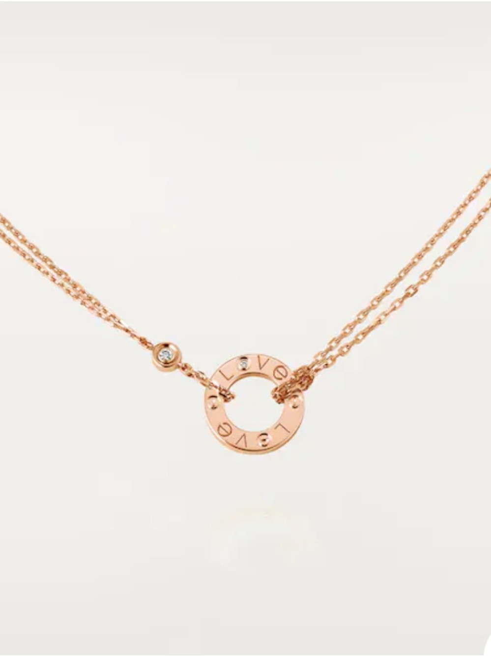 Cartier Rose Gold Double Chain Ring Pendant Necklace with Diamond Accent
